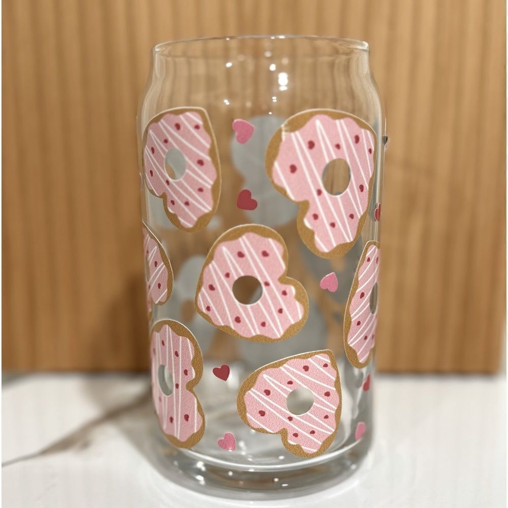 Heart Donuts Glass Cup